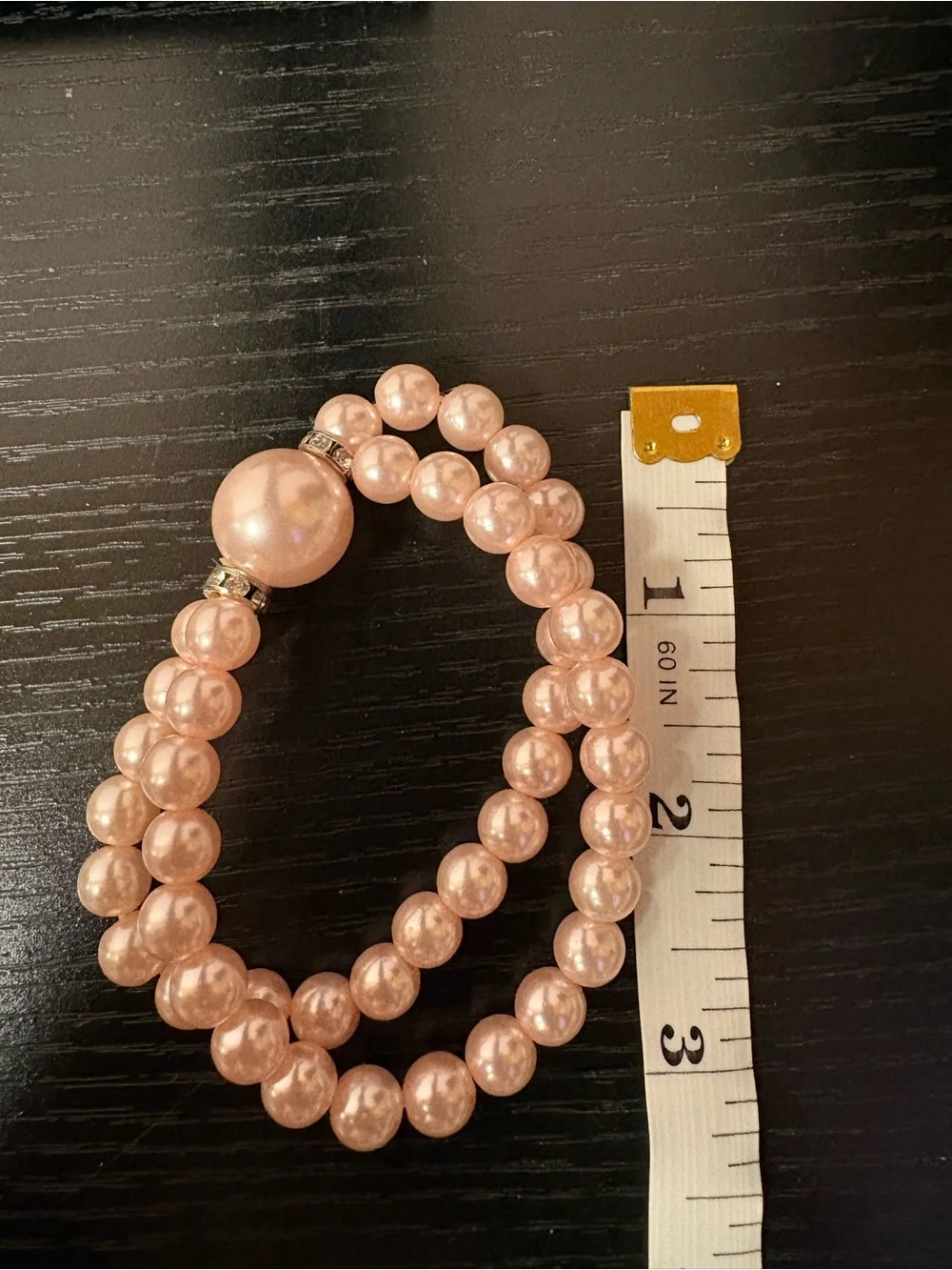 Blush Pink Faux Pearl Double Strand Stretch Bracelet Rhinestone Accent